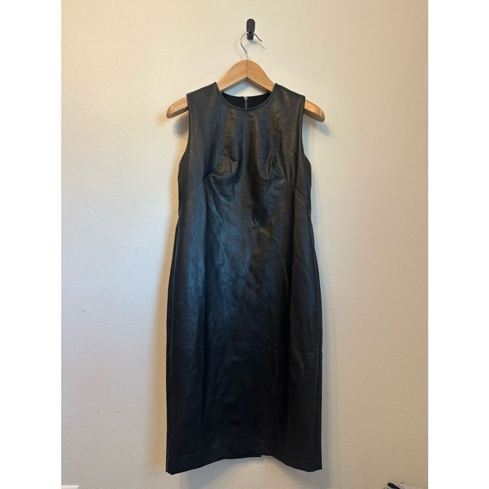 SPANX Black Faux Leather Midi Sheath Dress
